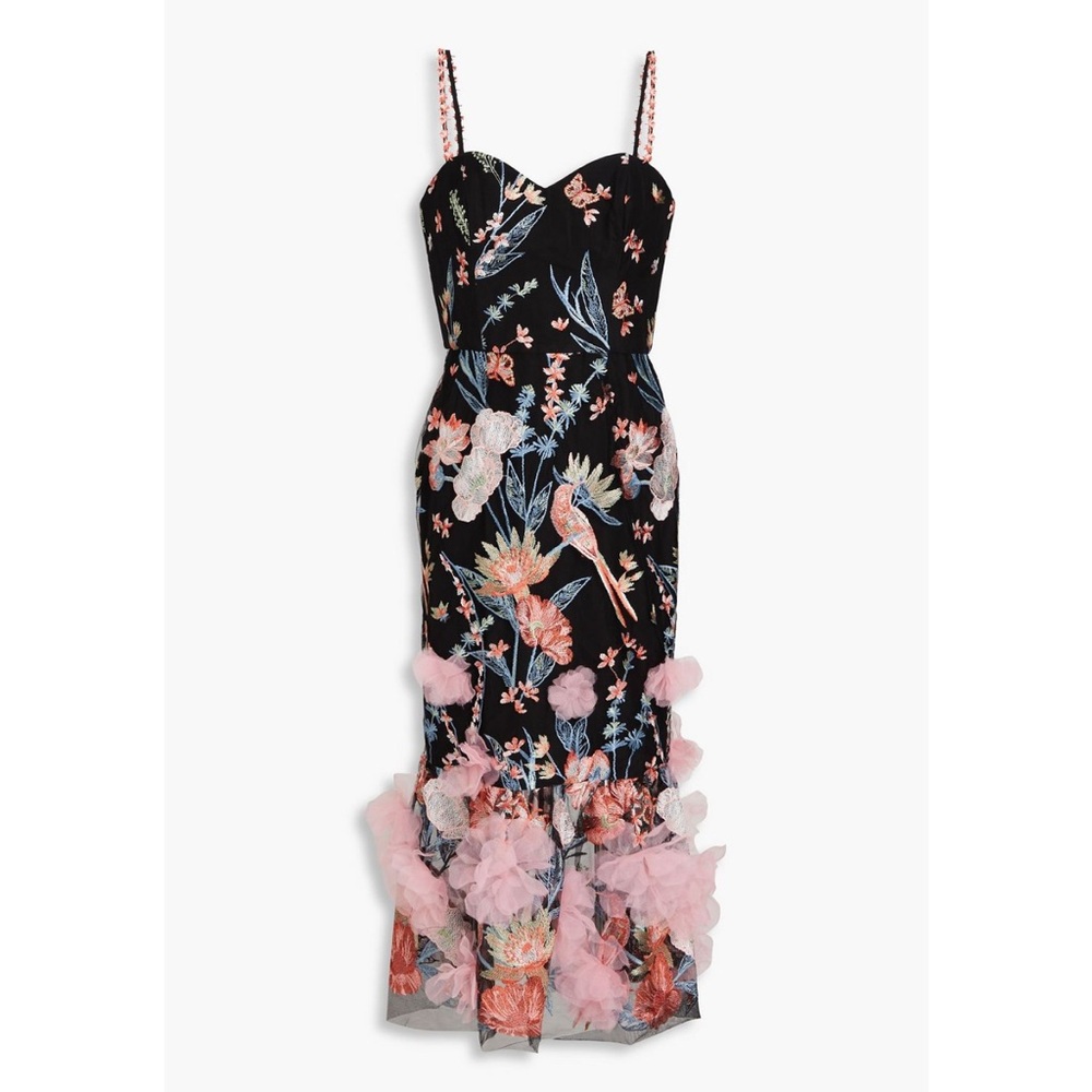 Marchesa Floral Embroidered Black Dress